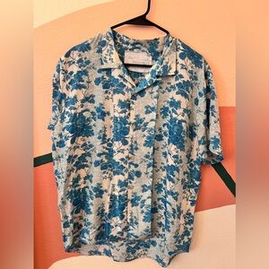 By Walid Men’s Blue Floral Print Silk Shirt